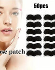 50 pieces of deep cleansing nose patches for blackhead removal, featuring a woman's face with smooth skin.