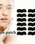Deep Cleansing Mask Patches for Blackhead Removal on Display Next to a Model's Clean Skin