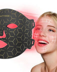 Woman wearing the LED light therapy face mask at home