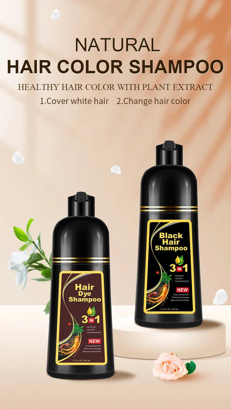 3-in-1 Hair Dye Natural Polygonum Multiflorum Darkening Shampoo for Men & Women