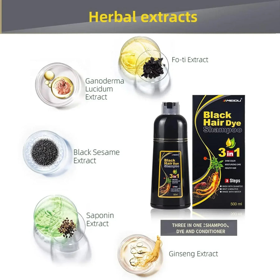 3-in-1 Hair Dye Natural Polygonum Multiflorum Darkening Shampoo for Men & Women