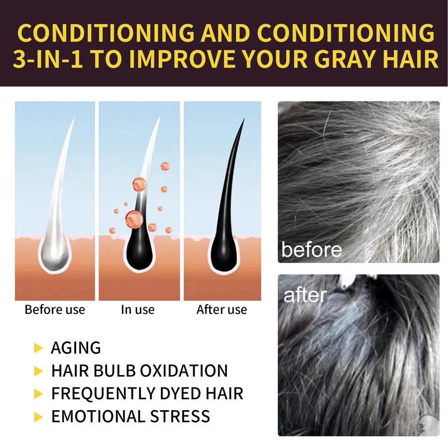 3-in-1 Hair Dye Natural Polygonum Multiflorum Darkening Shampoo for Men & Women