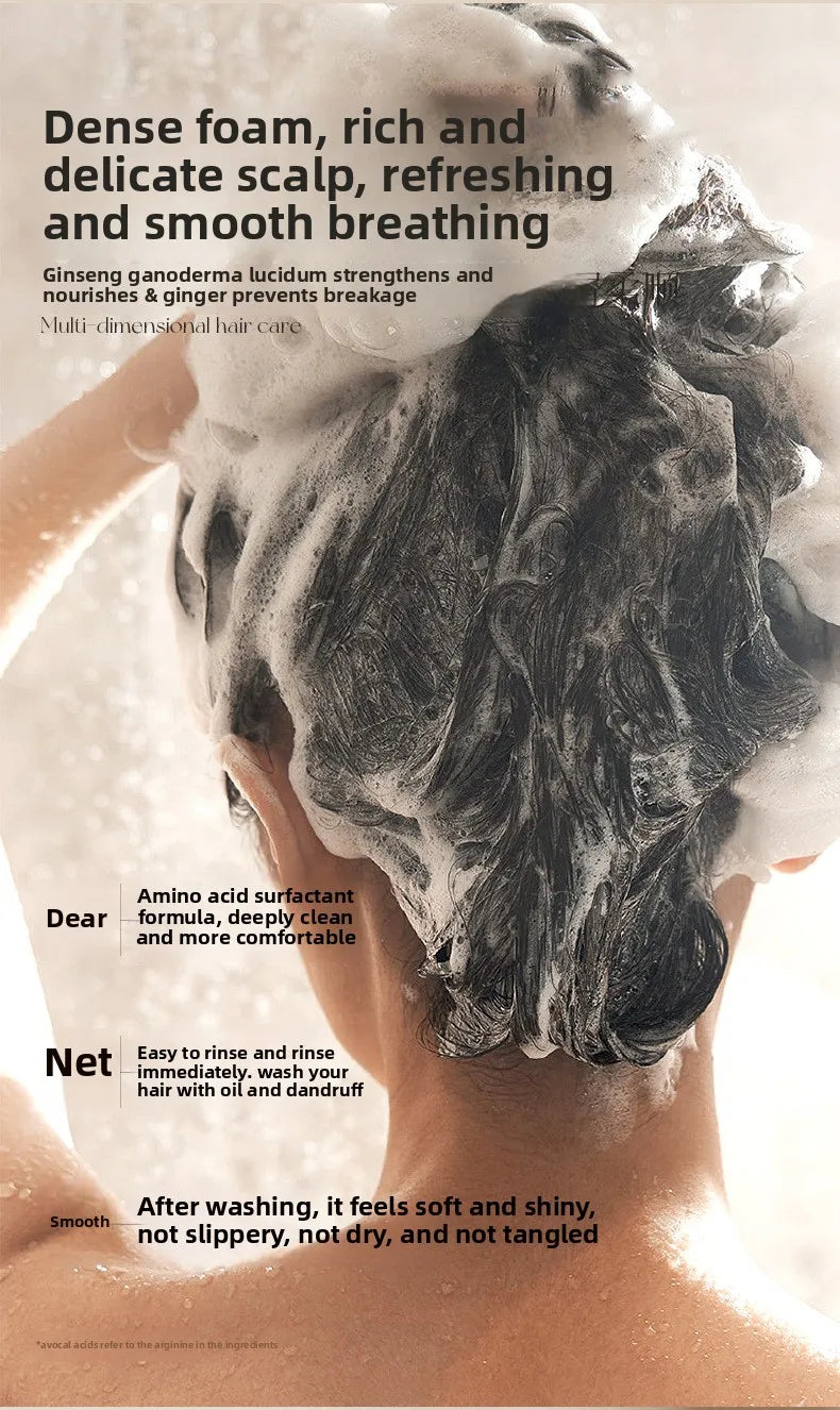 500ml Ginseng & Ganoderma Shampoo | Deep Cleansing & Anti-Loss | Fluffy Hair