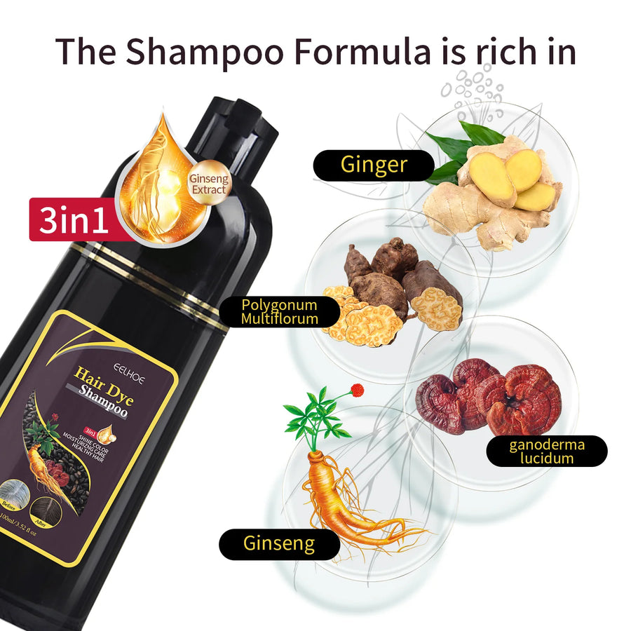 3-in-1 Hair Dye Natural Polygonum Multiflorum Darkening Shampoo for Men & Women
