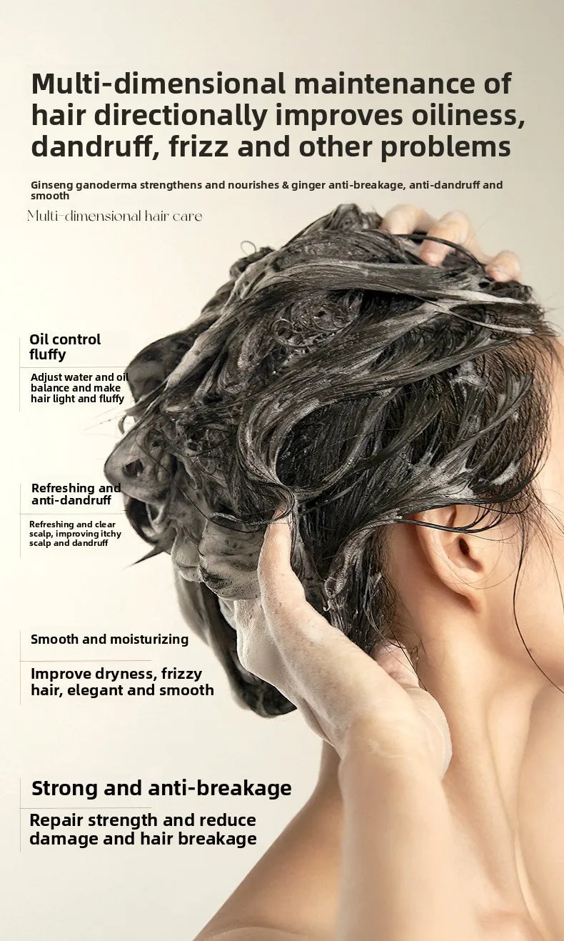 500ml Ginseng & Ganoderma Shampoo | Deep Cleansing & Anti-Loss | Fluffy Hair