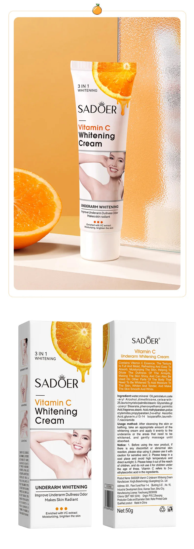 SADOER Vitamin C Brightening Body Lotion - Moisturizing, Smoothing & Anti-Drying Cream