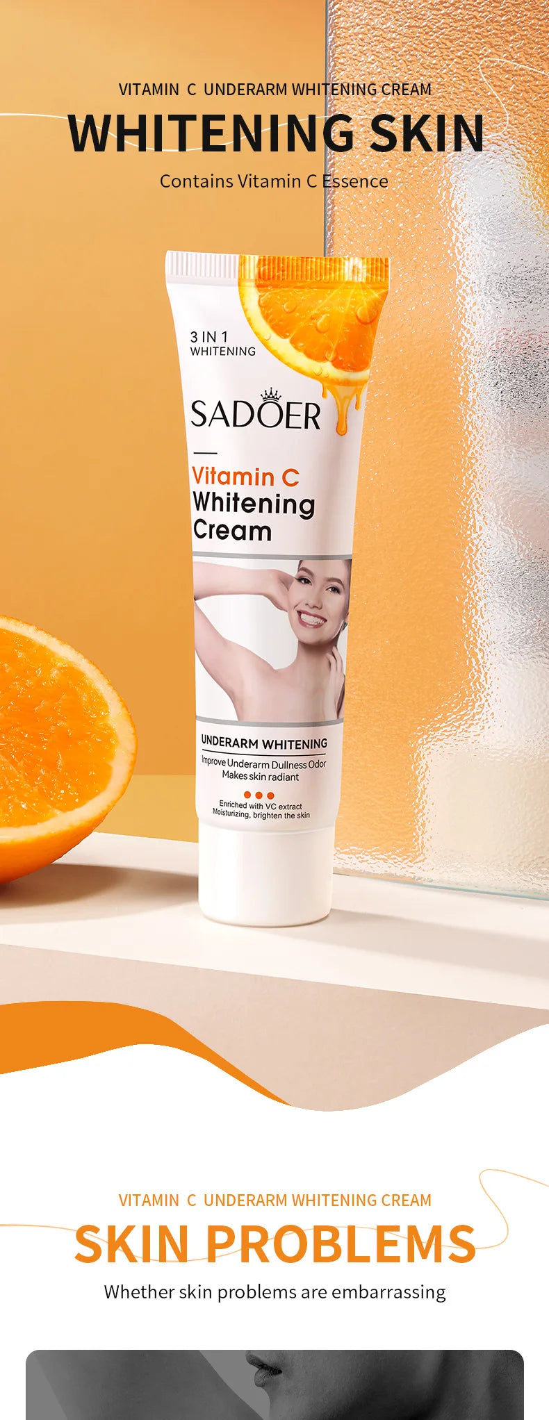 SADOER Vitamin C Brightening Body Lotion - Moisturizing, Smoothing & Anti-Drying Cream
