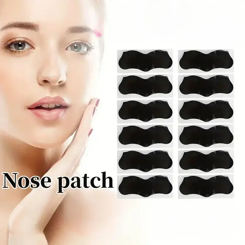 Deep Cleansing Mask Patches for Blackhead Removal on Display Next to a Model's Clean Skin